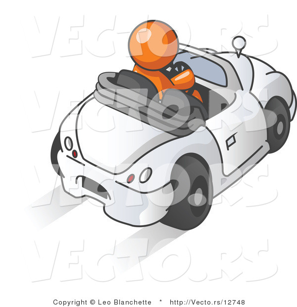 Vector of Orange Guy Driving a Convertible Car