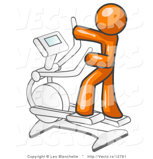Vector of Orange Guy Exercising on a Cross Trainer in a Gym