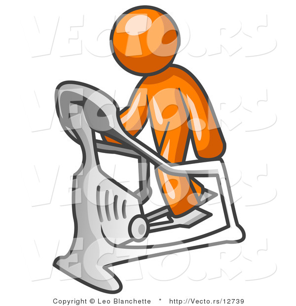Vector of Orange Guy Exercising on a Stair Climber During a Cardio Workout in a Fitness Gym