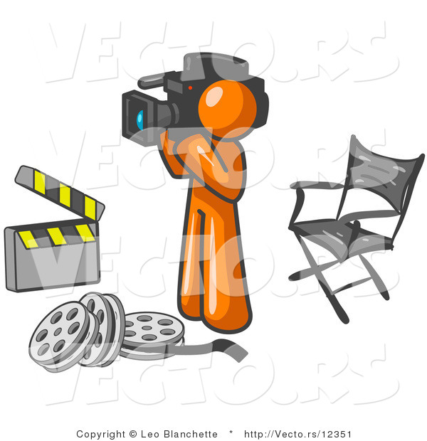 Vector of Orange Guy Filming a Movie Scene with a Video Camera in a Studio