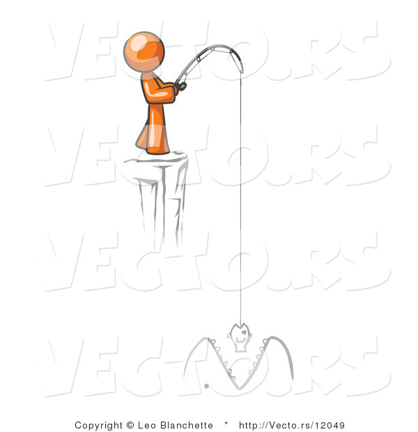Vector of Orange Guy Fishing on a Cliff