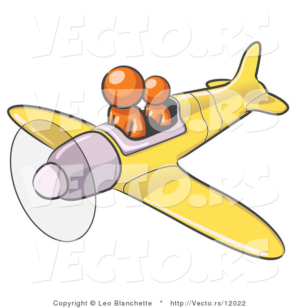 Vector of Orange Guy Flying a Plane with a Passenger