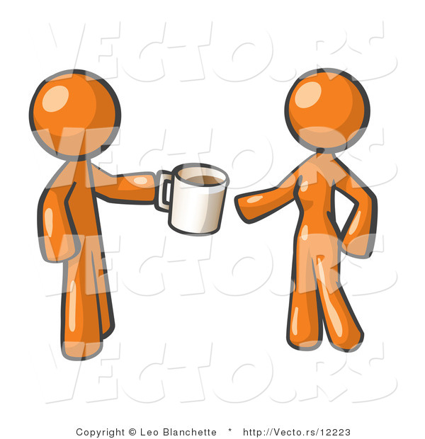 Vector of Orange Guy Giving a Woman a Cup of Coffee
