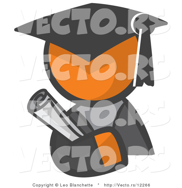 Vector of Orange Guy Graduate Holding a Diploma