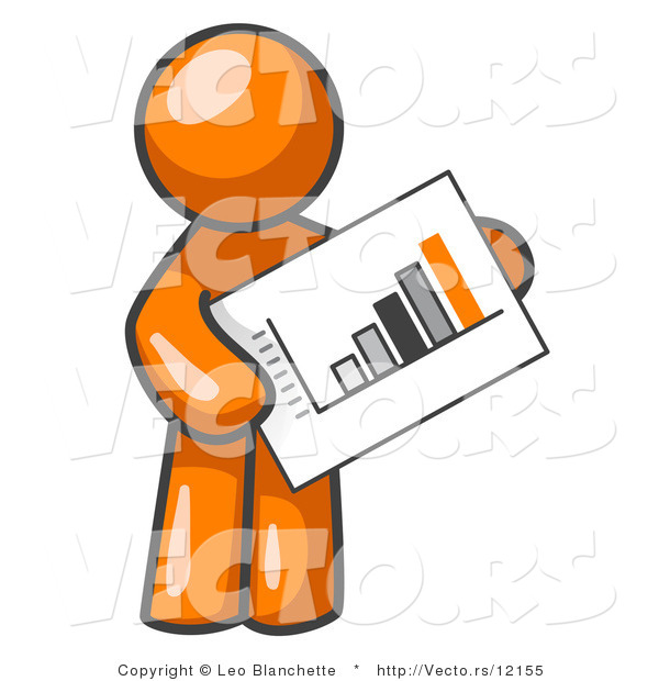 Vector of Orange Guy Holding a Bar Graph Displaying an Increase in Profit