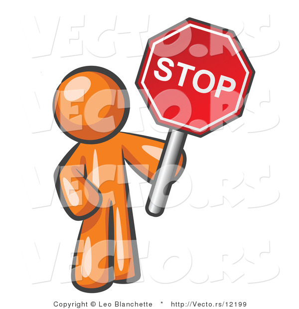 Vector of Orange Guy Holding a Red Stop Sign