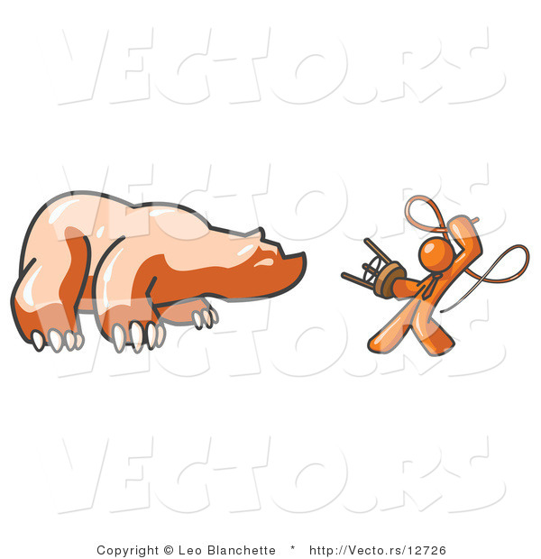 Vector of Orange Guy Holding a Stool and Whip While Taming a Bull, Bull Market
