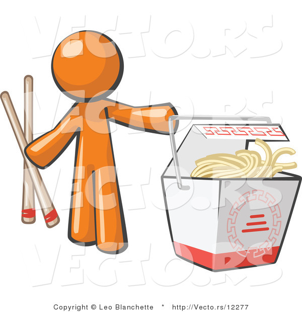 Vector of Orange Guy Holding Chopsticks by a Chinese Takeout Container