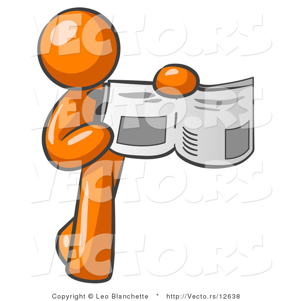 Vector of Orange Guy Holding Newspaper and Pointing to an Article