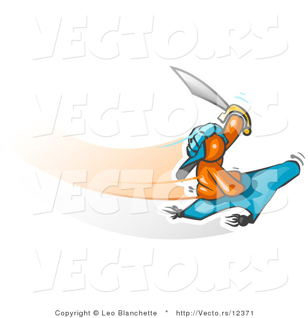 Vector of Orange Guy Holding up a Sword and Flying on a Magic Carpet