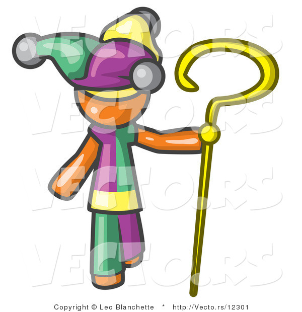 Vector of Orange Guy in a Jester Costume, Holding a Yellow Staff
