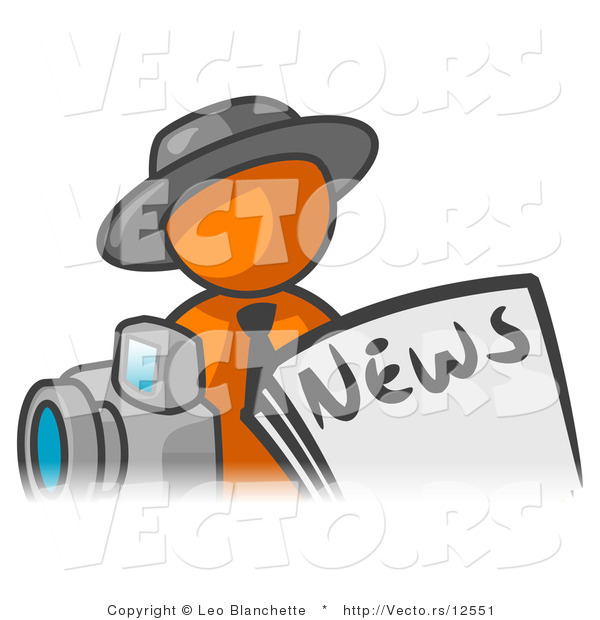 Vector of Orange Guy in Front of Newspaper and a Camera