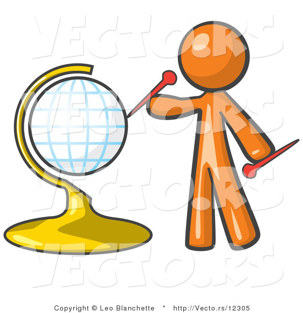 Vector of Orange Guy Inserting Pins on a Globe