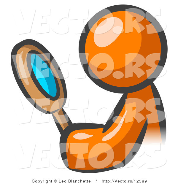 Vector of Orange Guy Inspecting with a Magnifying Glass