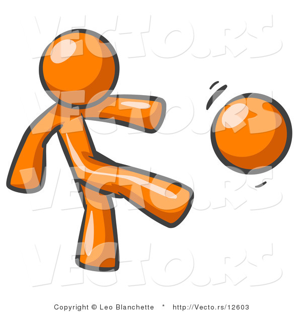 Vector of Orange Guy Kicking a Ball While Playing a Game