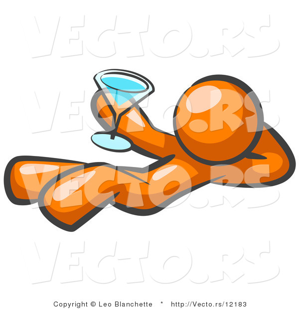 Vector of Orange Guy Kicking Back and Relaxing with a Martini Beverage