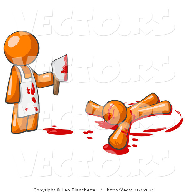 Vector of Orange Guy Killer Holding a Cleaver Knife over a Bloody Body