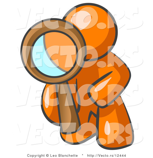 Vector of Orange Guy Kneeling on One Knee to Look Closer at Something While Inspecting or Investigating