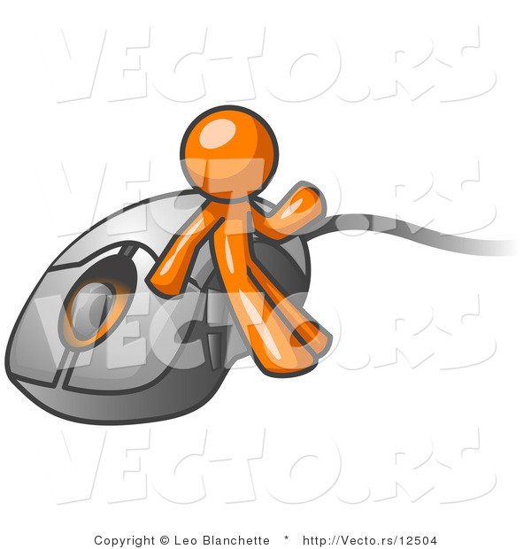 Vector of Orange Guy Leaning Against a Computer Mouse