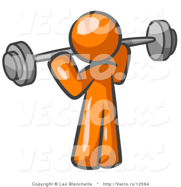 Vector of Orange Guy Lifting Barbell Weights