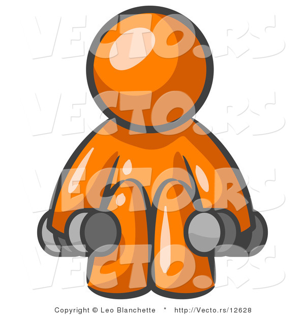 Vector of Orange Guy Lifting Dumbbells While Strength Training