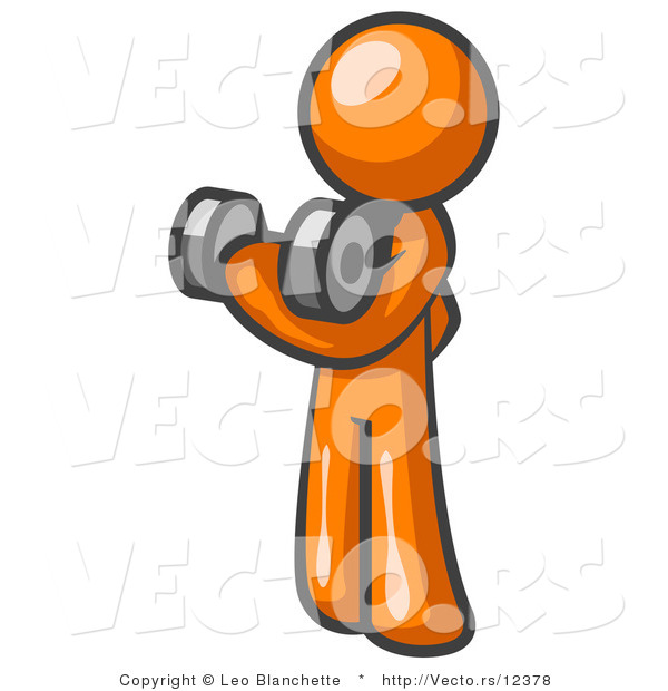 Vector of Orange Guy Lifting Weights with a Dumbell