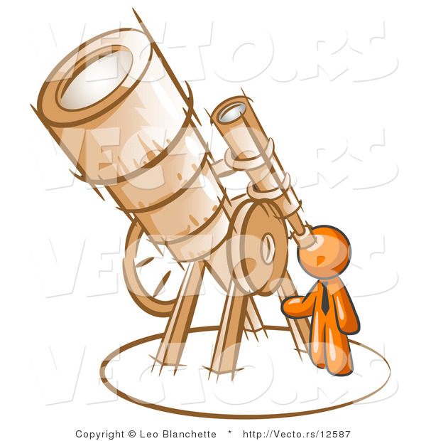 Vector of Orange Guy Looking Through a Big Telescope
