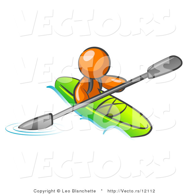 Vector of Orange Guy Paddling down a River in a Green Kayak