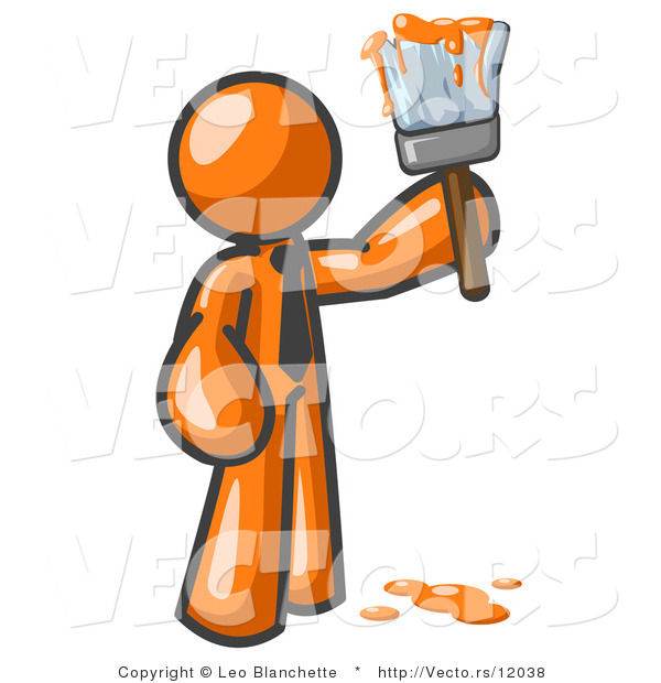 Vector of Orange Guy Painter Holding a Dripping Paint Brush