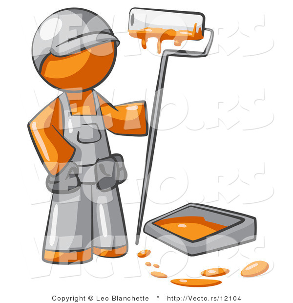 Vector of Orange Guy Painter with a Paint Pan and Roller