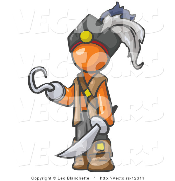 Vector of Orange Guy Pirate with a Hook Hand and a Sword