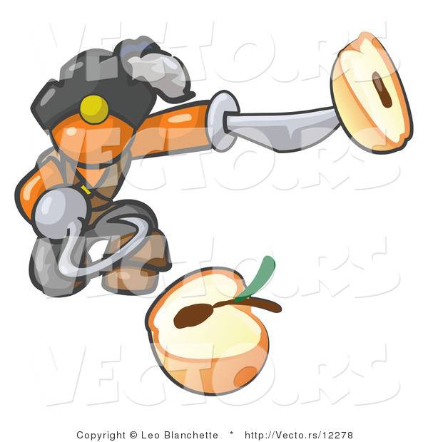 Vector of Orange Guy Pirate with a Hook Hand, Holding a Sliced Apple on a Sword