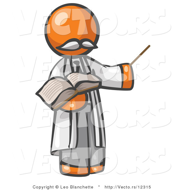 Vector of Orange Guy Professor Holding a Pointer Stick and an Open Book