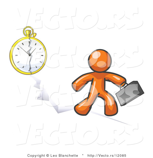 Vector of Orange Guy Running Late for Work over a Crack with a Clock