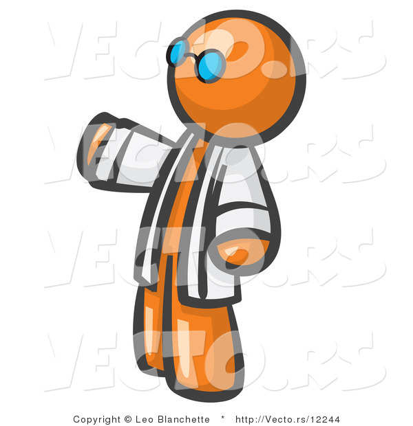 Vector of Orange Guy Scientist Wearing Blue Glasses and a Lab Coat