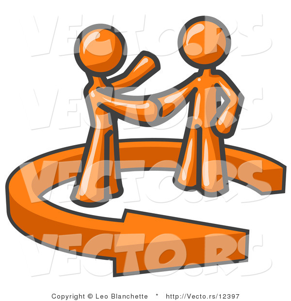 Vector of Orange Guy Shaking Hands with a Client While Making a Deal
