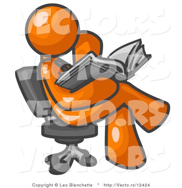 Vector of Orange Guy Sitting Cross Legged in a Chair and Reading a Book