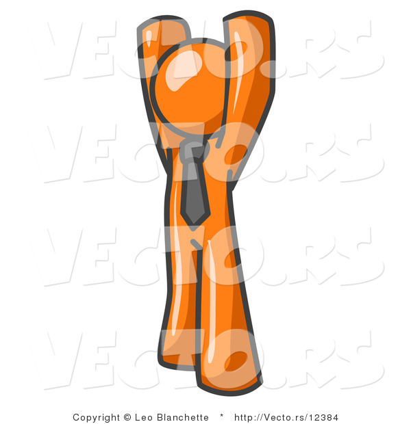 Vector of Orange Guy Standing with His Arms Above His Head