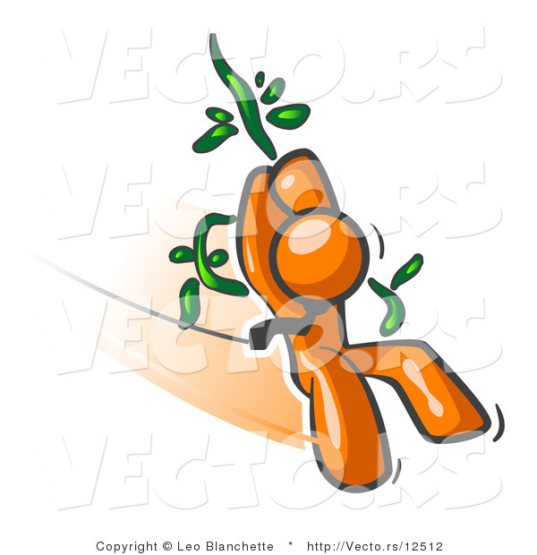 Vector of Orange Guy Swinging on a Vine like Tarzan