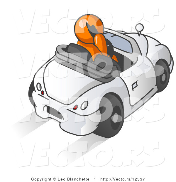 Vector of Orange Guy Talking on a Cell Phone While Driving in a Convertible Car