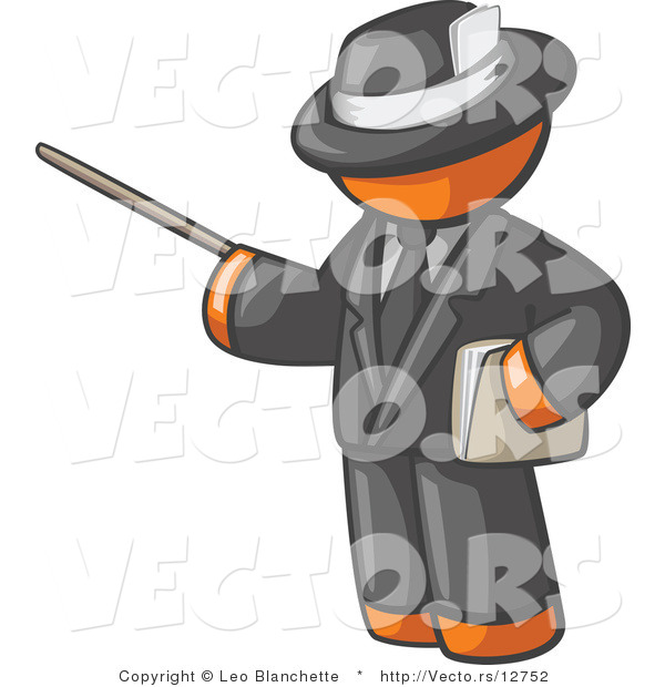 Vector of Orange Guy Teacher Using a Pointer in a Black Business Suit