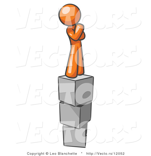 Vector of Orange Guy Thinking and Standing on Blocks