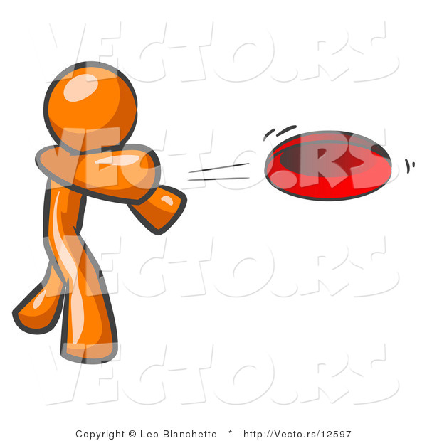 Vector of Orange Guy Tossing Red Frisbee Disk