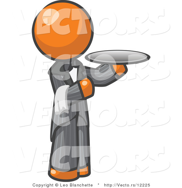 Vector of Orange Guy Waitor Holding a Platter