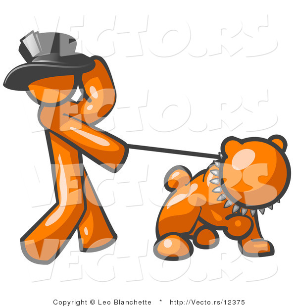 Vector of Orange Guy Walking a Tough Bulldog on a Leash
