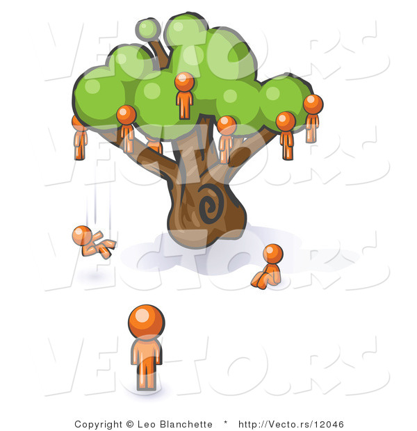 Vector of Orange Guy Watching Others Fall from the Family Tree