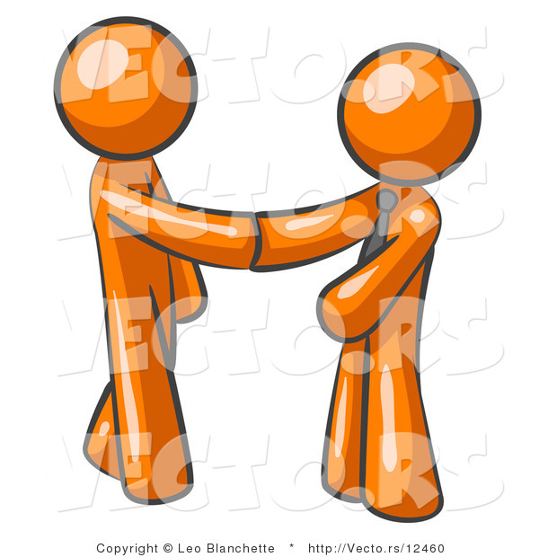 Vector of Orange Guy Wearing a Tie, Shaking Hands with Another upon Agreement of a Business Deal