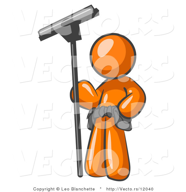 Vector of Orange Guy Window Cleaner Standing with a Squeegee