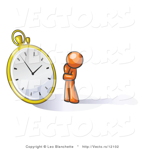 Vector of Orange Guy Worried and Watching a Clock