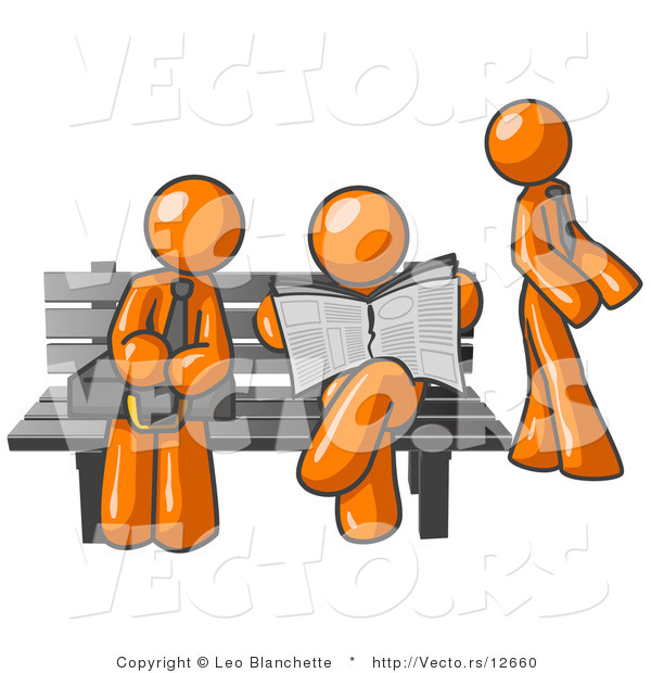 Vector of Orange Guys at a Bench at a Bus Stop